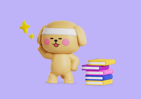 A puppy character who decides to read a book
