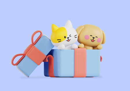 Puppy and Cat Characters from Gift Box