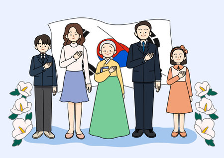 people who swear by the national flagのイラスト素材