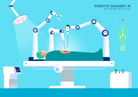 Scene of surgery with an artificial intelligence robotのイラスト素材
