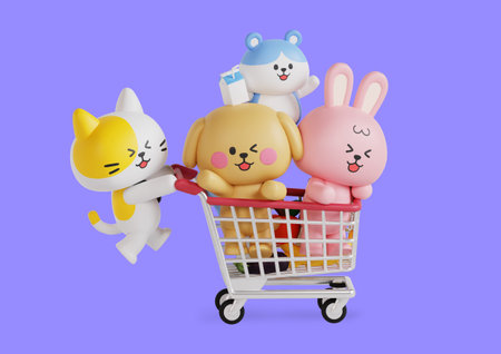 Exciting animal characters on shopping cards