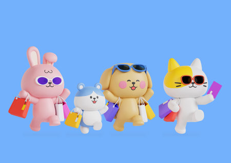 Animal characters shopping with a shopping bag