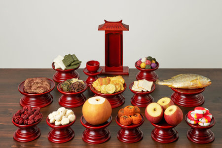 Korean Traditional Chuseok Ritual Tableの写真素材