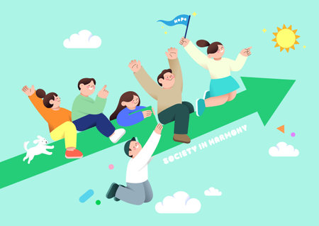 People flying in arrows togetherのイラスト素材