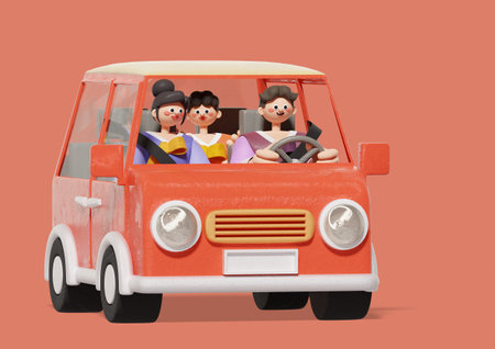 A harmonious family traveling by carの写真素材