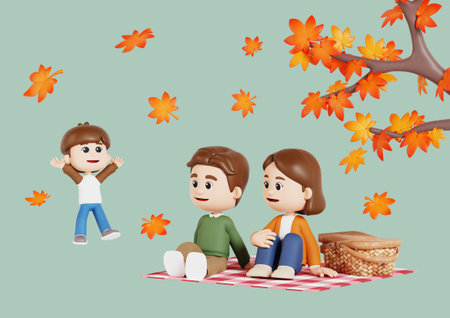 A harmonious family having a picnic to welcome fall