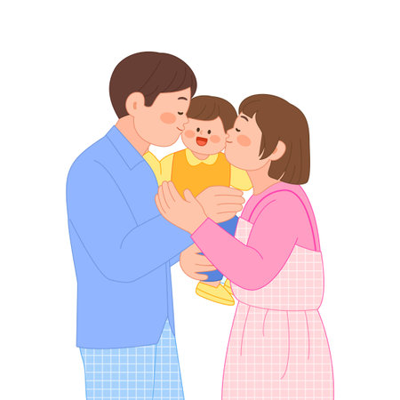 Parents kissing their childのイラスト素材