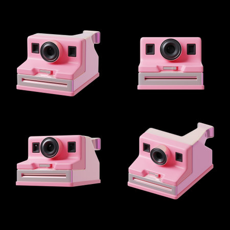 Kitschy pink 3d retro camera iconの写真素材