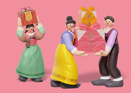 A family bringing Chuseok giftsの写真素材