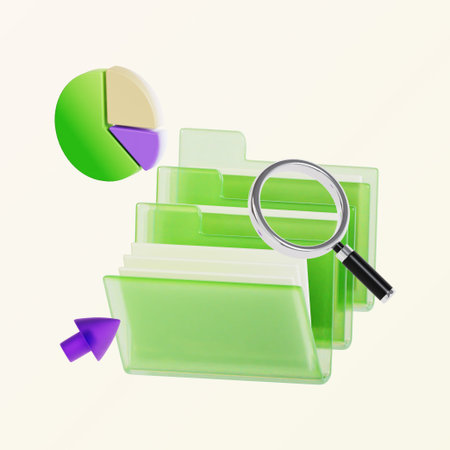 Magnifying glass navigating foldersの写真素材