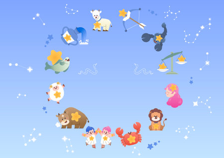 Zodiac constellation character movable constellation New Year fortune title illustrationのイラスト素材