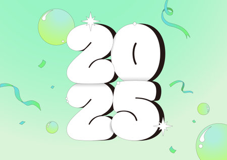 Cute 2025 New Year illustrationのイラスト素材