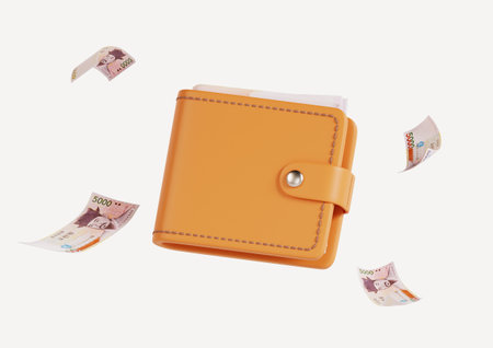A wallet containing 5,000 won and floating 5,000 won billsの写真素材