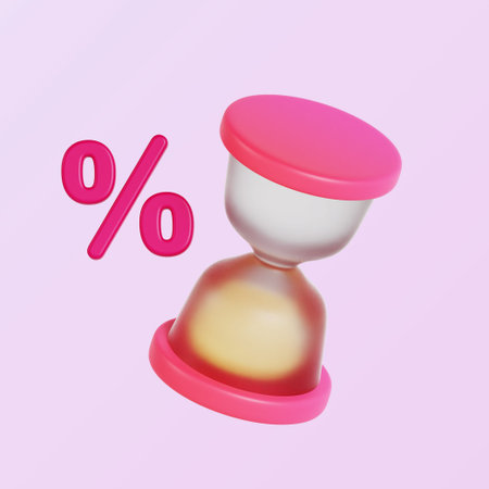 Shopping objects percent sign and hourglass icon
