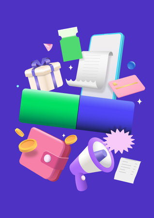 A collection of membership icons related to shopping malls, such as smartphones, wallets, gift boxes, tickets, cards, etc.のイラスト素材