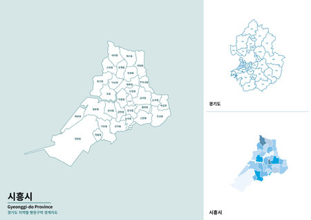 Detailed map illustration of Siheung-si, Gyeonggi-do, Koreaのイラスト素材