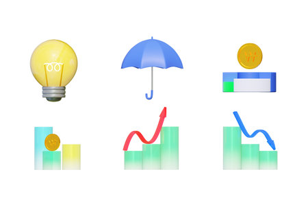 Bank icons including light bulb umbrella graph coins