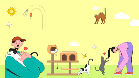 Cat owner's cat vlog video thumbnail illustrationのイラスト素材