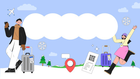 Video thumbnail illustration recommending travel destinations worth visiting in winterのイラスト素材