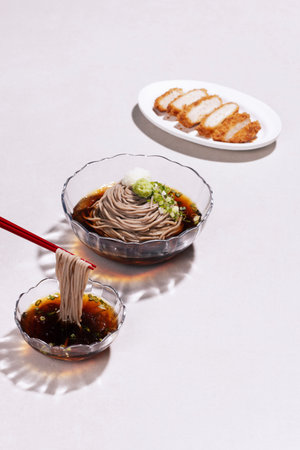 Cool cold buckwheat and pork cutlet in summer