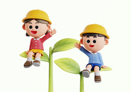 Cute children sitting on sproutsの写真素材