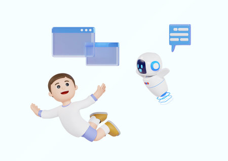 A boy flying with artificial intelligence