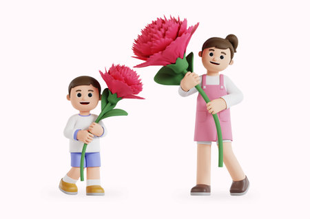 Children holding large carnations