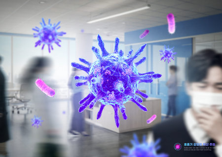 Awareness of viruses in a modern office environment with people wearing masks