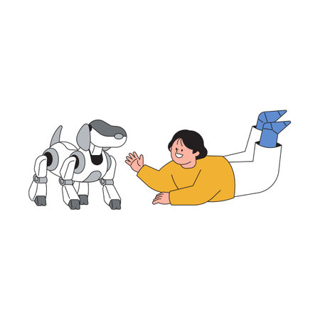 child playing with robot dogのイラスト素材