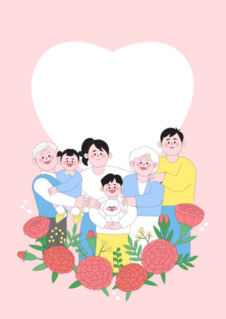 May is Family Month where children and seniors spend fun time together and share love.のイラスト素材