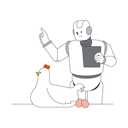 Robots that care for livestock in a farm environment with innovative technologyのイラスト素材