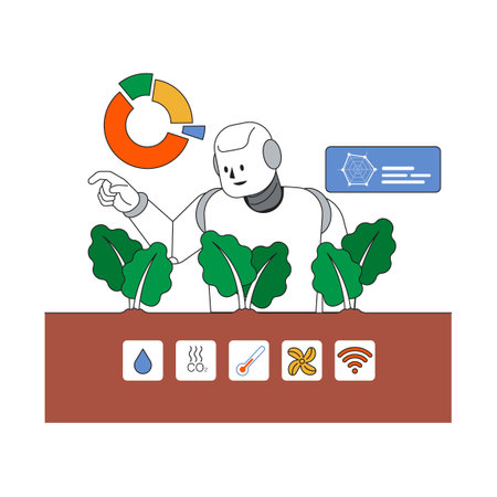Robotic gardener monitors plant growth using data analytics and smart technologyのイラスト素材
