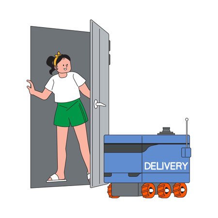 Woman receiving goods from delivery robotのイラスト素材