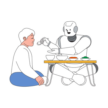 Humanoid helping an elderly person eatのイラスト素材