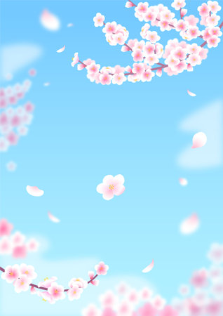 Shopping event banner with fluttering cherry blossomsのイラスト素材