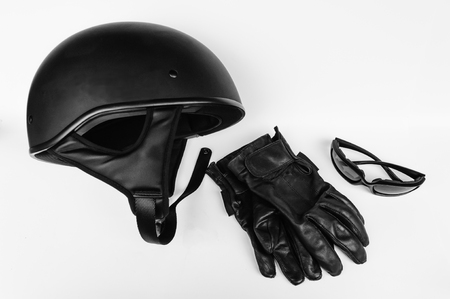 Motorcycle Rider Helmet, Gloves and Sunglassesの写真素材
