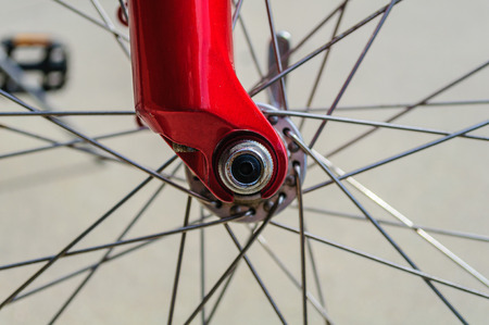 Red Bicycle Wheel Forks And Spokesの写真素材