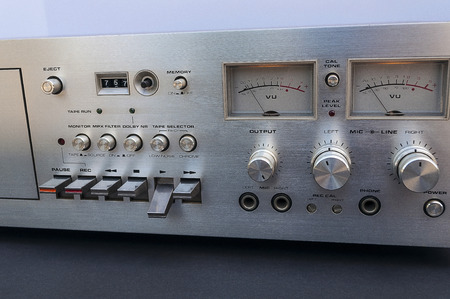 Vintage Stereo Tape Deck Close Up With VU Meters And Controlsの写真素材