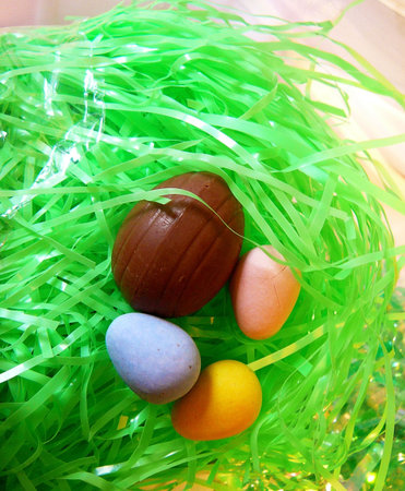 Brightly Colored Chocolate Easter Eggsの写真素材