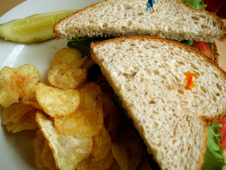 Turkey BLT Sandwich with Potato Chips at Dinerの写真素材