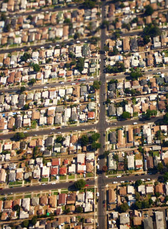 Aerial of Suburban Landscape, Los Angeles, Californiaの写真素材