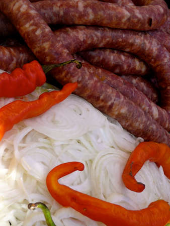 Italian Sausage and All The Fixings: Onions and Peppersの写真素材