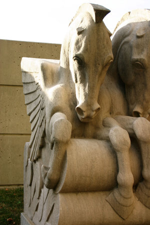 Architectural detail of stone Pegasus in 1930s art nouveau styleの写真素材