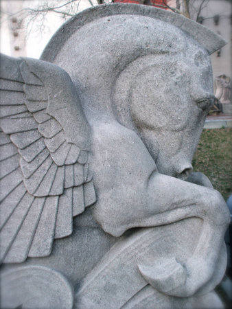 Detail of Mythological Pegasus Winged Horse Stone Statueの写真素材