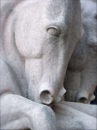Figure Study: Detail of Stone Statue of Twin Horse Headsの写真素材