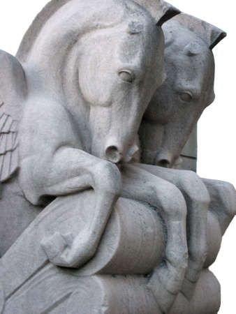 Mythological Pegasus Winged Horse Stone Statue Isolated Over White Backgroundの写真素材