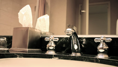 Bathroom Still Life: Elegant Chrome Faucet and Sink