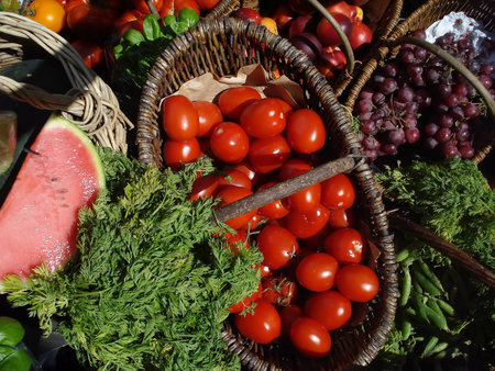Cornucopia of Organic Fruits and Vegetables at Outdoor Farmers Produce Market                  の写真素材