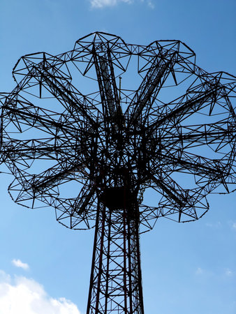 Abandoned Parachute Drop Ride at Coney Island, Brooklyn-- Astroland of Coney Island Amusement Park Closed its doors September 2008. These images were taken the following week before any of the destruction got to any of these wonderful old structure.の写真素材