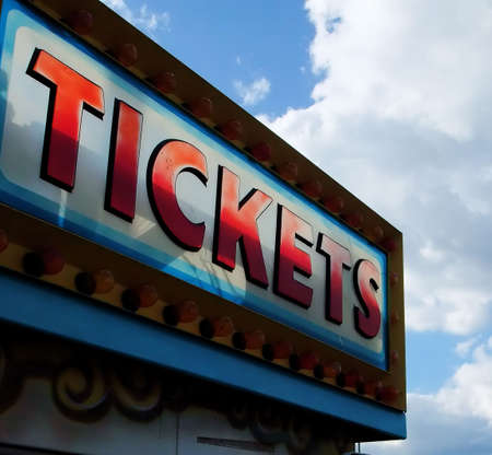 Neon Ticket Booth Detail at Entrance to Amusement Parkの写真素材